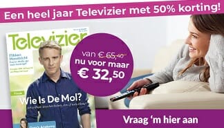De Televizier van € 65.40 voor 32.50. Wat is er vandaag op Tv? Bestel nu. Extra goedkoop met een korting van 50%. Het Beste Tv magazine van Nederland!
