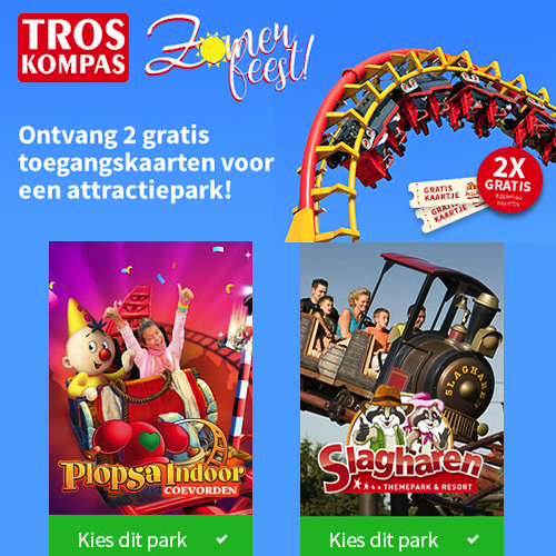 2 gratis tickets voor een Attractiepark! Neem een abonnement op de TrosKompas en ga gratis naar het attractiepark Slagharen (t.w.v. € 40,60)!