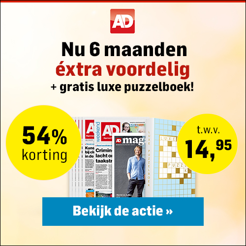 Nieuws AD actie die 6 maanden loopt met 54% korting en gratis 288 pagina's luxe puzzelboek t.w.v. €14.99. Heerlijk ontspannen puzzelen.