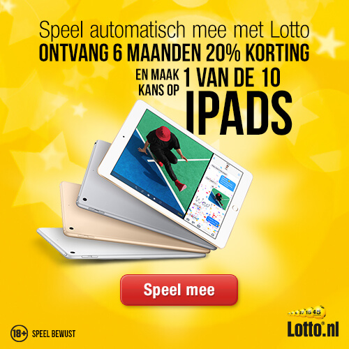 Speel voor een klein bedrag per maand de Lotto en ontvang 20% korting en maak kans op een van de 10 iPads.