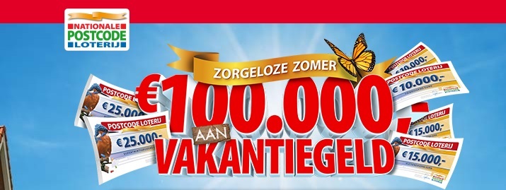 Er ligt 100.000 aan vakantiegeld voor je klaar! Schrijf je in bij de nationale Postcode Loterij en speel de eerste maand Gratis mee. Want meespelen is kans maken!