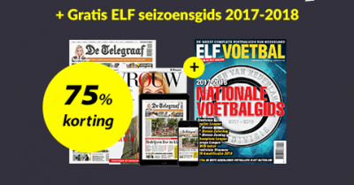 Ontvang een ELF Voetbal Seizoensgids t.w.v. €5,95,-bij een Telegraaf abonnement van 10 weken met 75% korting. Inclusief de magazines VROUW en VRIJ.