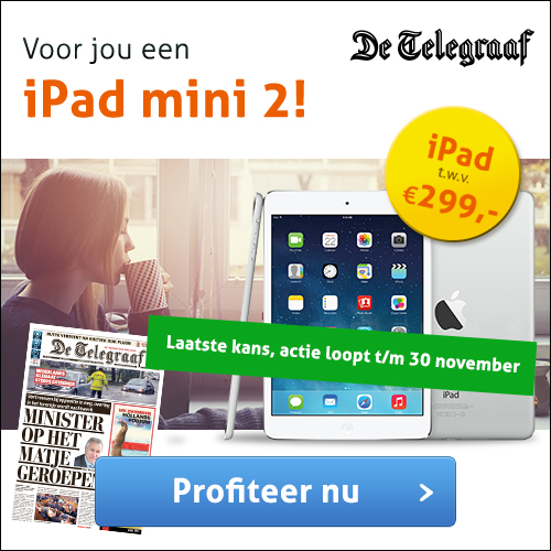 iPad mini 2 t.w.v. €299,- cadeau bij De Telegraaf!