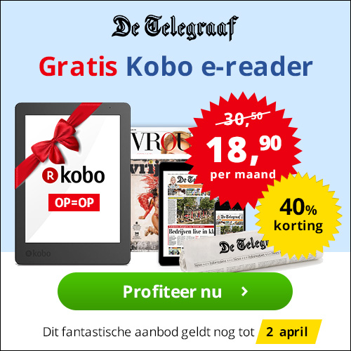 Gratis Kobo e-reader t.w.v. € 119.99 Telegraaf abonnement van maar 1 jaar. Keuze uit week of weekend krant. Deze e-reader is als beste getest! Actie stopt bijna!!