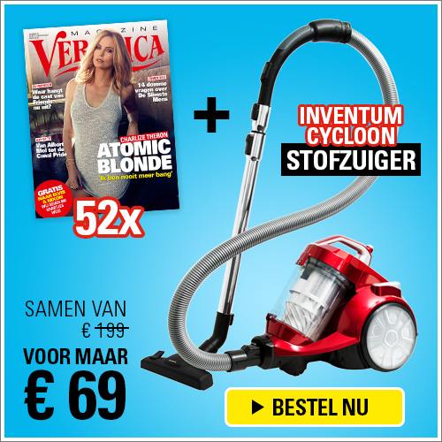 Veronica magazine voor spot prijsje! Nu met een gratis zakloze cycloonstofzuiger van Inventum. Ontvang 52 nummers niet voor € 199.- maar slecht € 69.- inclusief de zakloze stofzuiger!