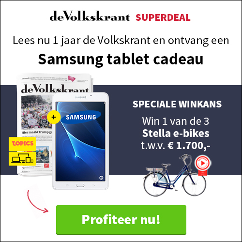 Volkskrant abonnement met 33% korting en een Gratis Samsung tablet t.w.v. €129.- cadeau. Blijf op de hoogte van het nieuws en geniet van je gratis tablet.
